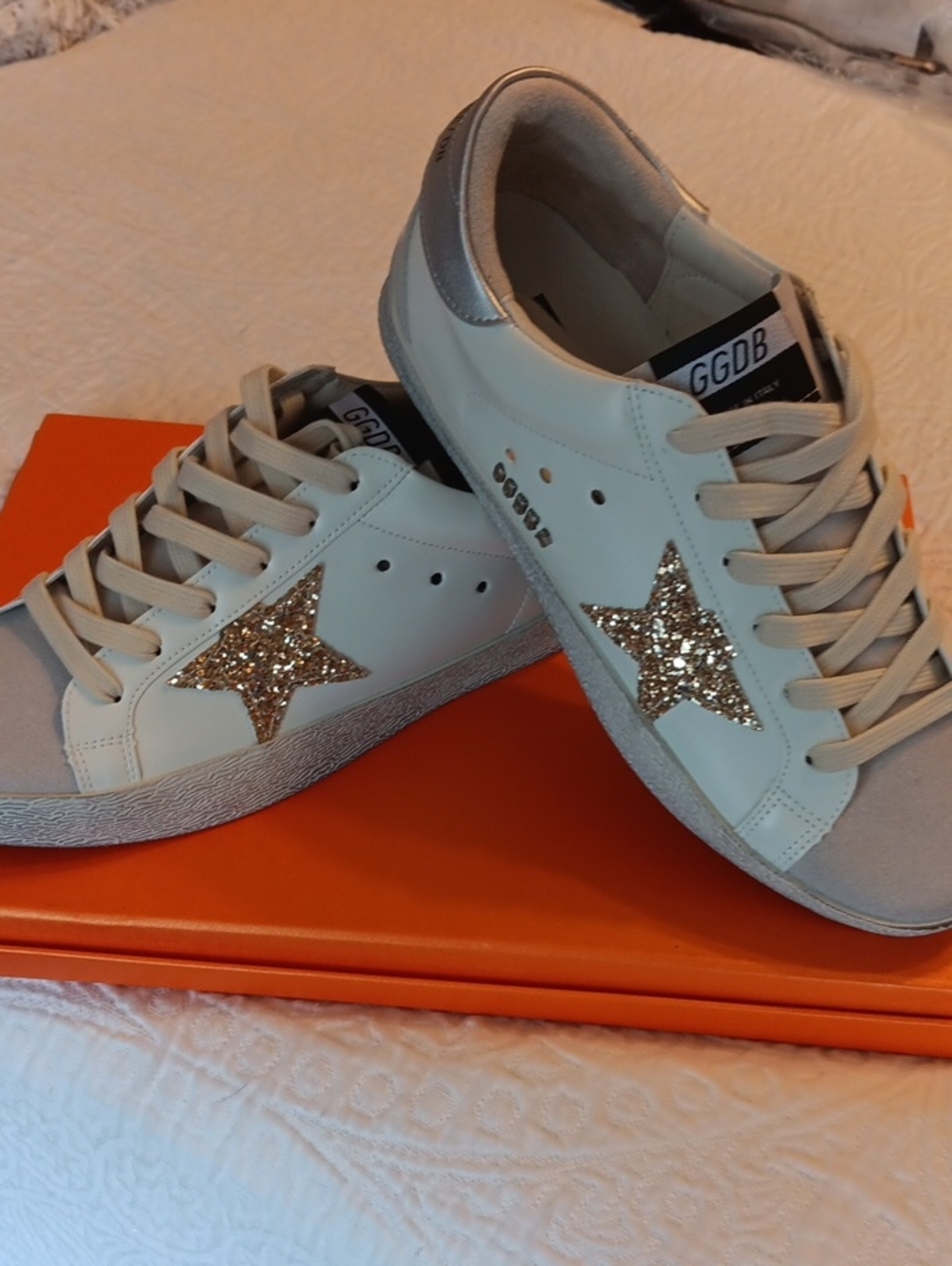 Women's White Sneakers with Gold Glitter Star